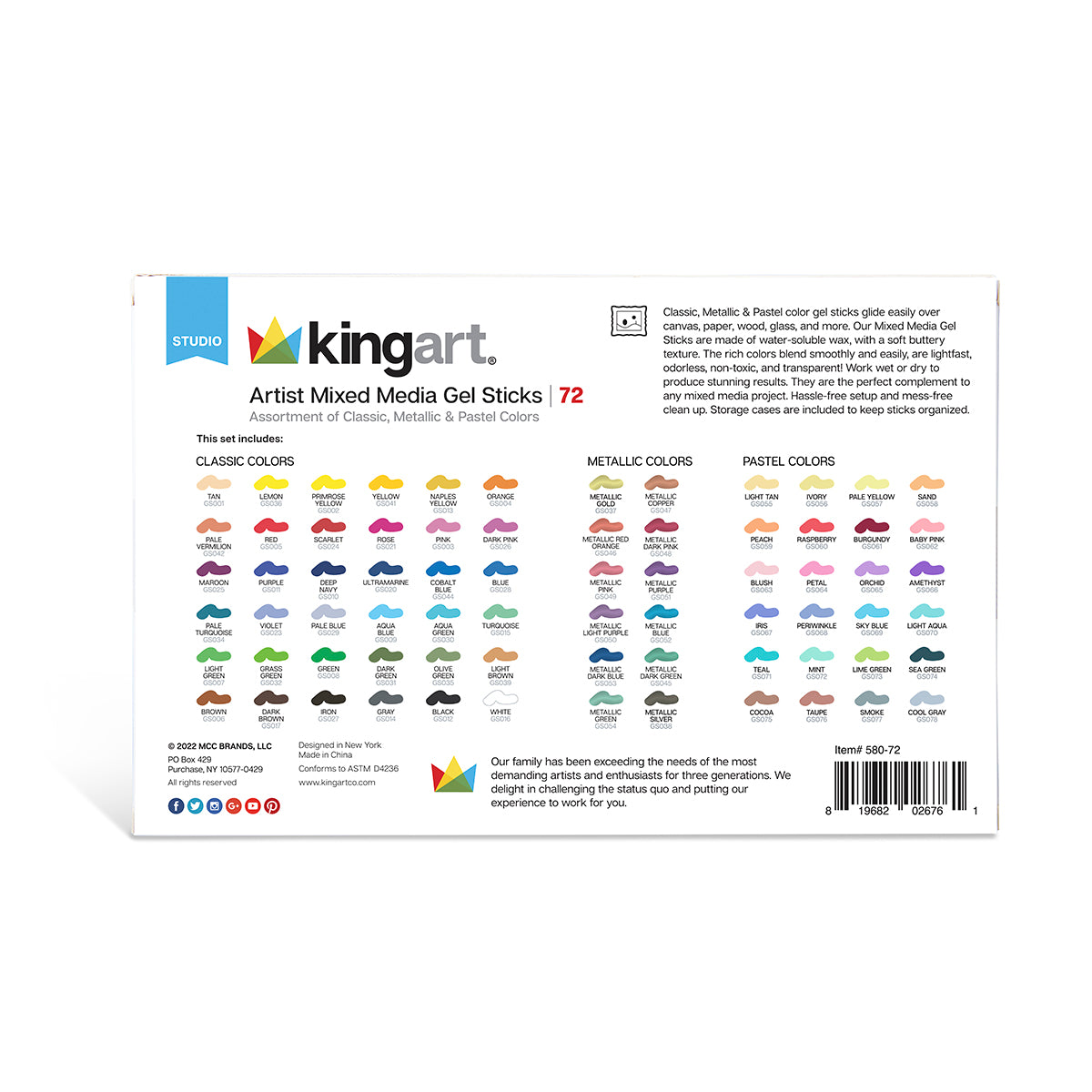 KINGART Mixed Media Gel Stick Crayons, 72 Colors, view 13 of 13