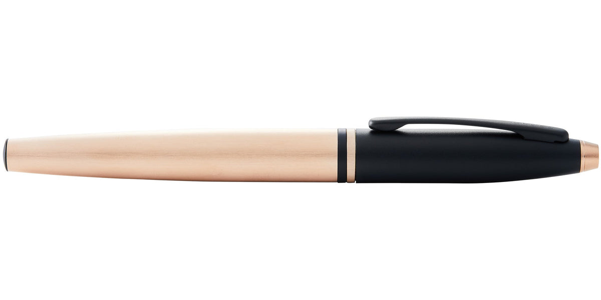 Cross | Calais Rollerball Pen | Brushed Rose Gold Plate and Black Lacquer