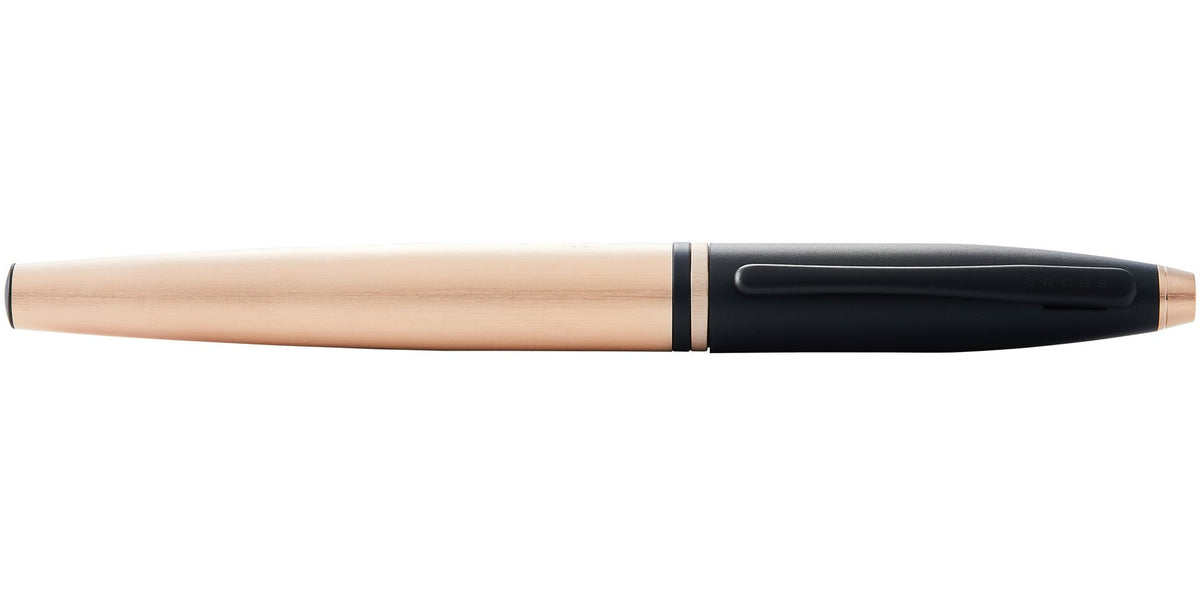Cross | Calais Rollerball Pen | Brushed Rose Gold Plate and Black Lacquer