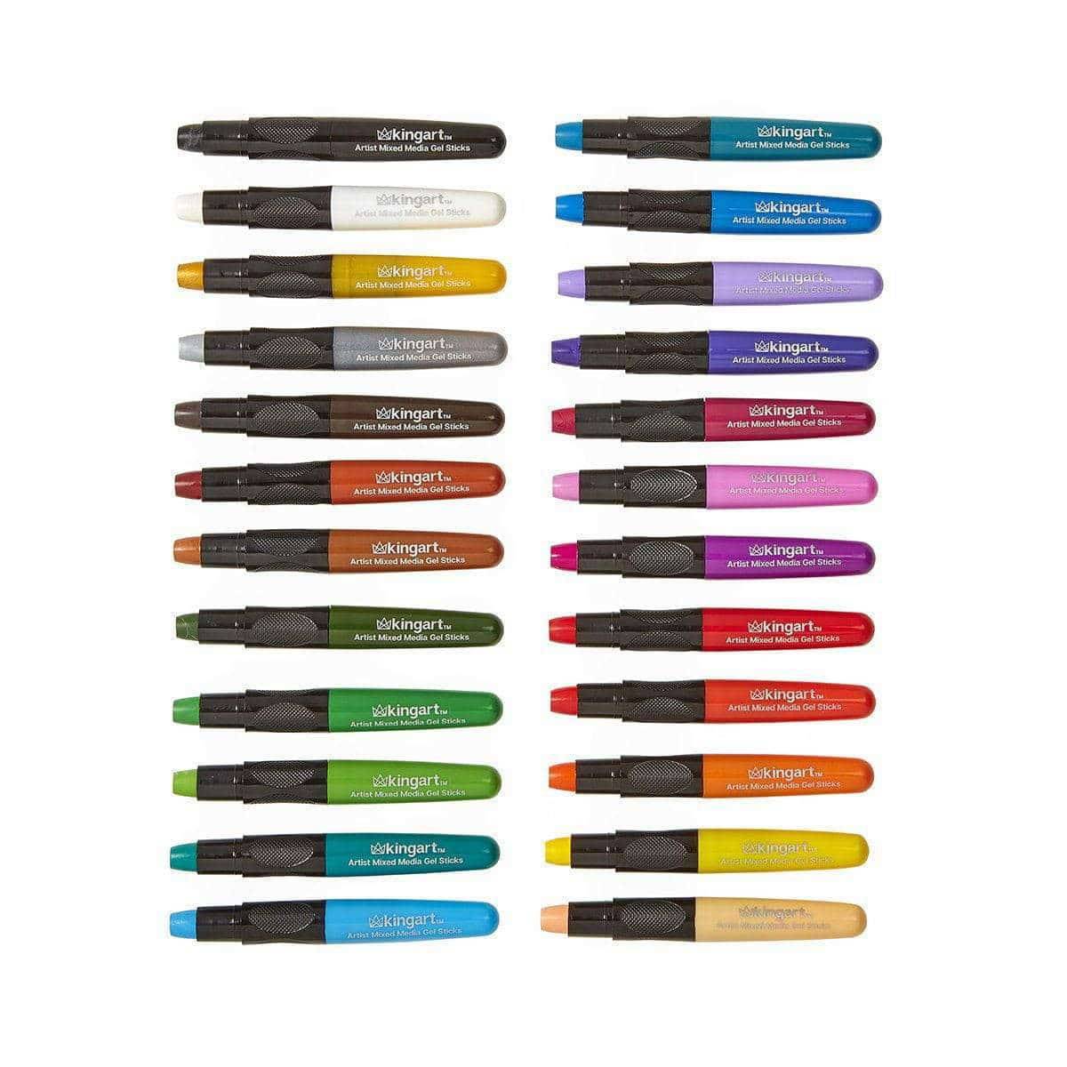 KINGART Mixed Media Gel Stick Crayons, 24 Colors, color swatches