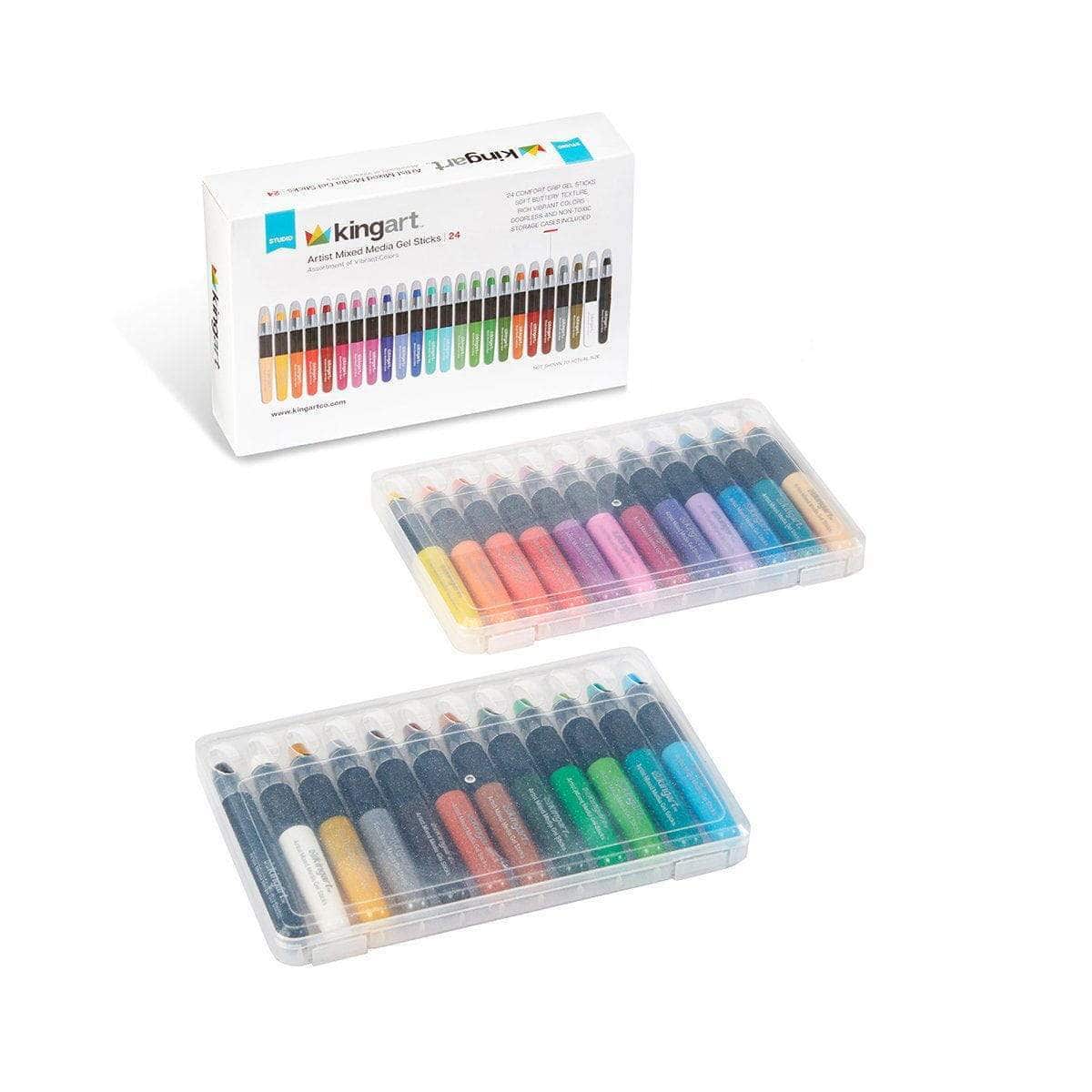 KINGART Mixed Media Gel Stick Crayons, 24 Colors, color swatches