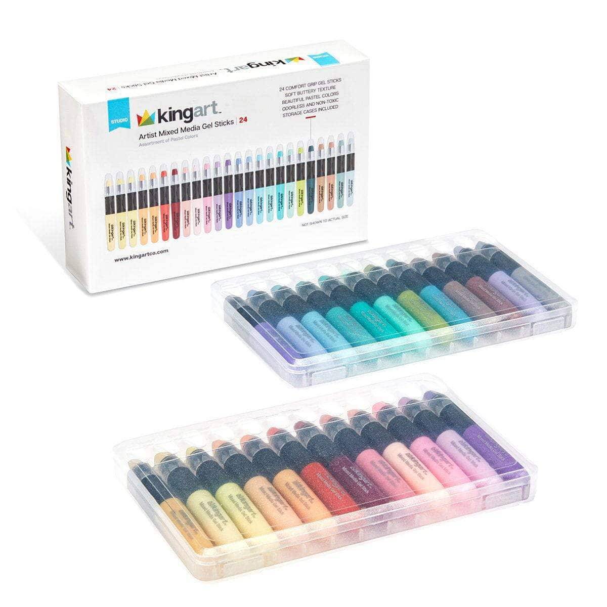 KINGART Mixed Media Gel Stick Crayons, 24 Pastel Colors, color swatches