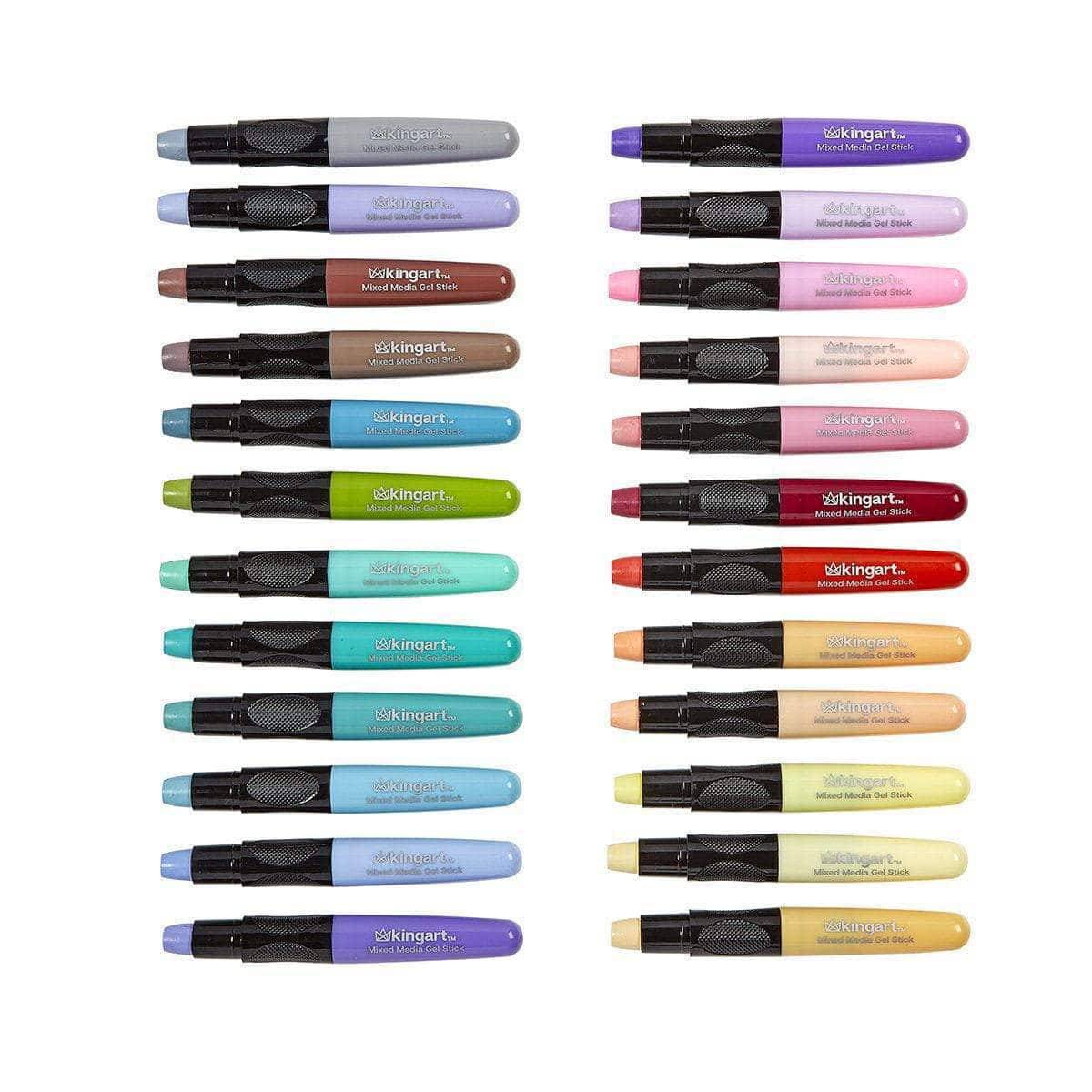 KINGART Mixed Media Gel Stick Crayons, 24 Pastel Colors, color swatches
