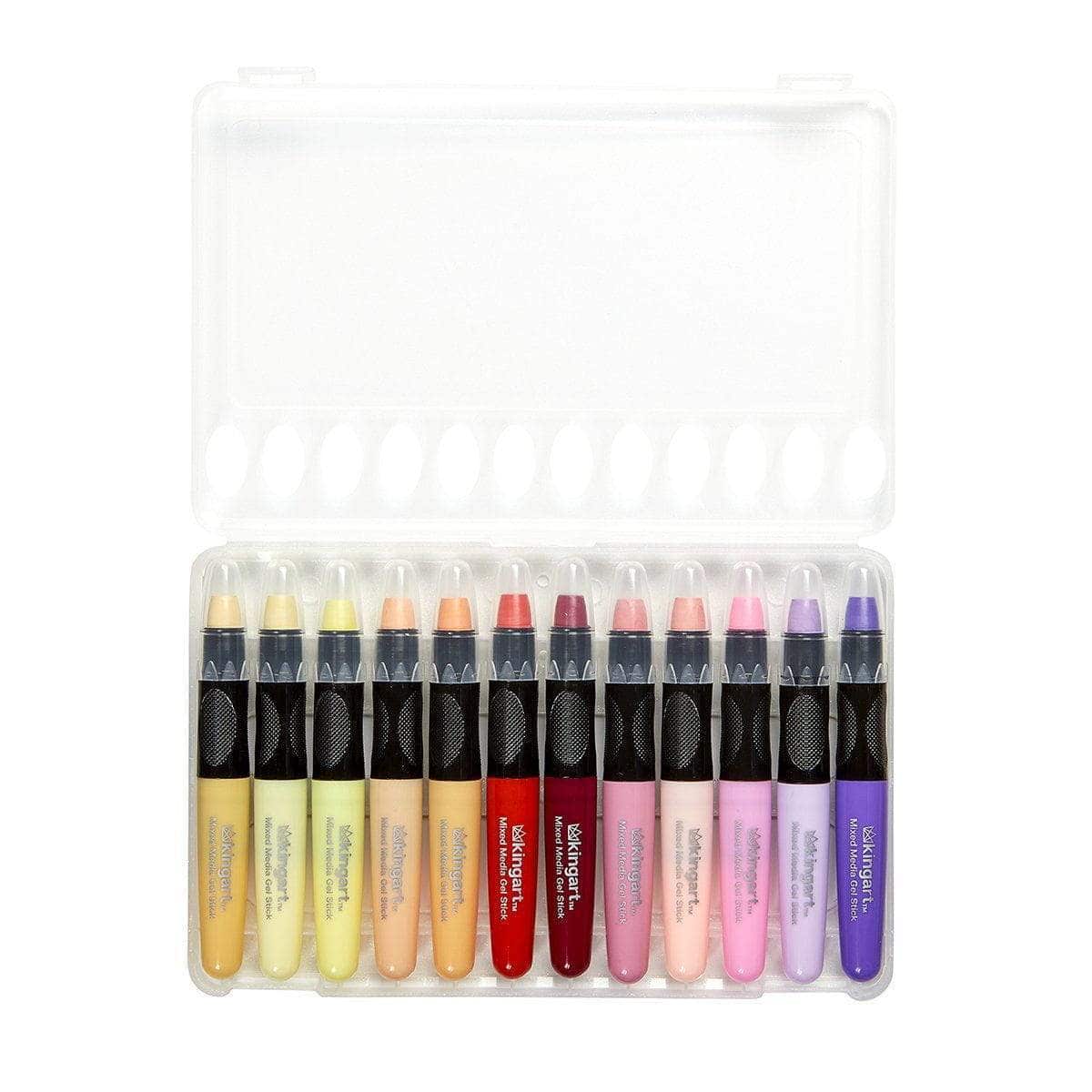 KINGART Mixed Media Gel Stick Crayons, 24 Pastel Colors, color swatches