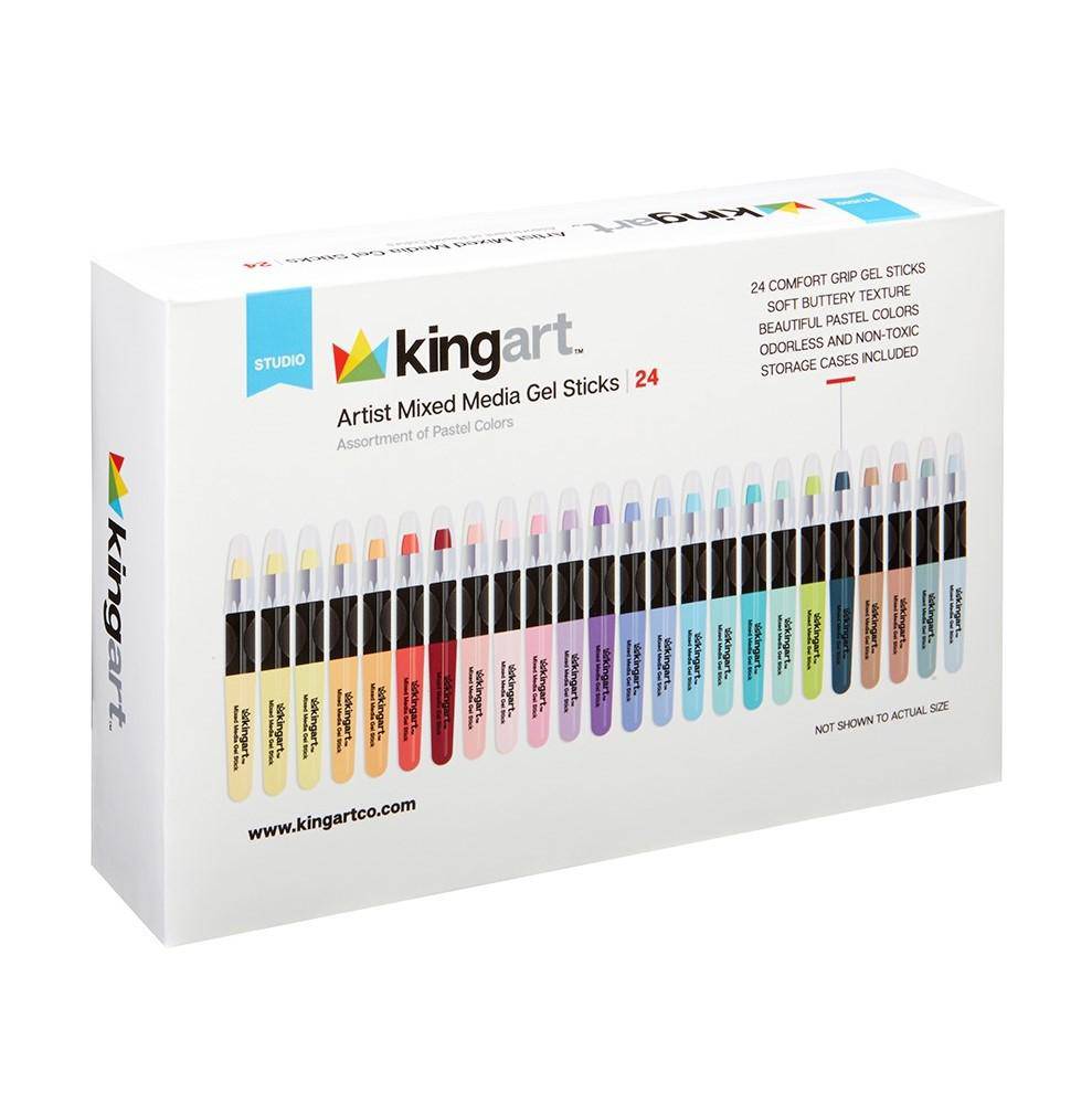 KINGART Mixed Media Gel Stick Crayons, 24 Pastel Colors, color swatches