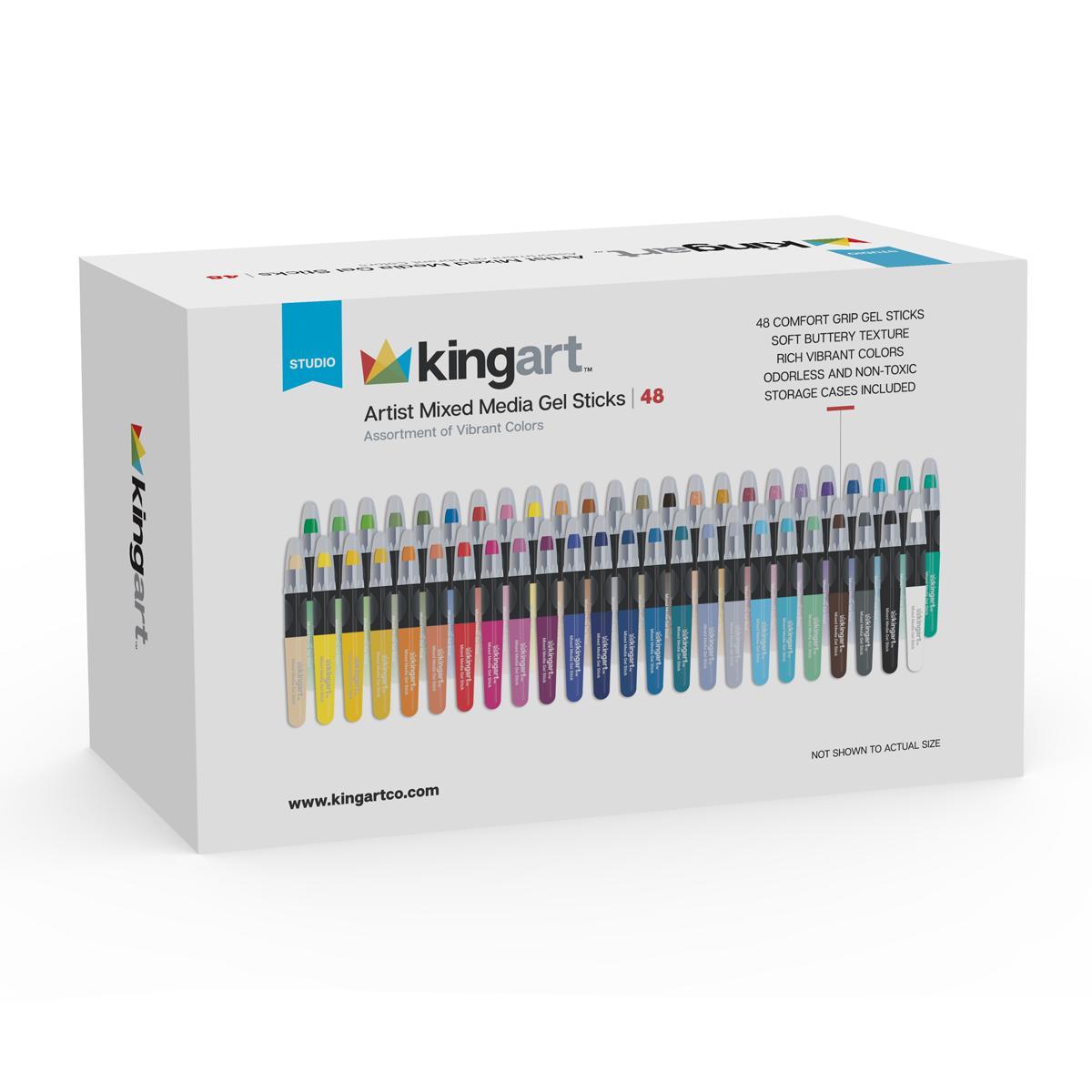 KINGART Mixed Media Gel Stick Crayons, 48 Colors, color swatches