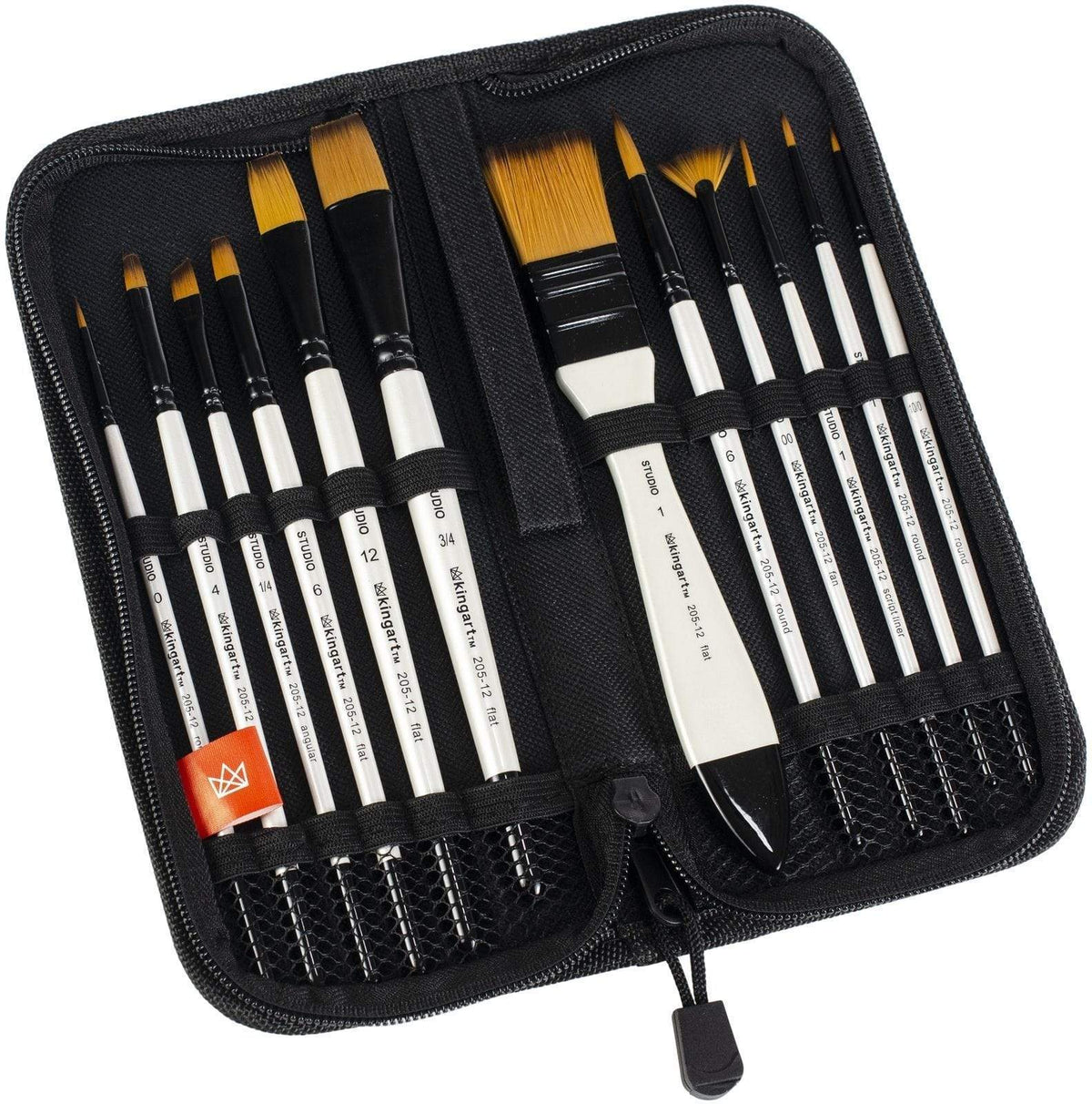 KINGART Studio Gold Nylon Brush Set with Case, 12 Brushes, view 3 of 4