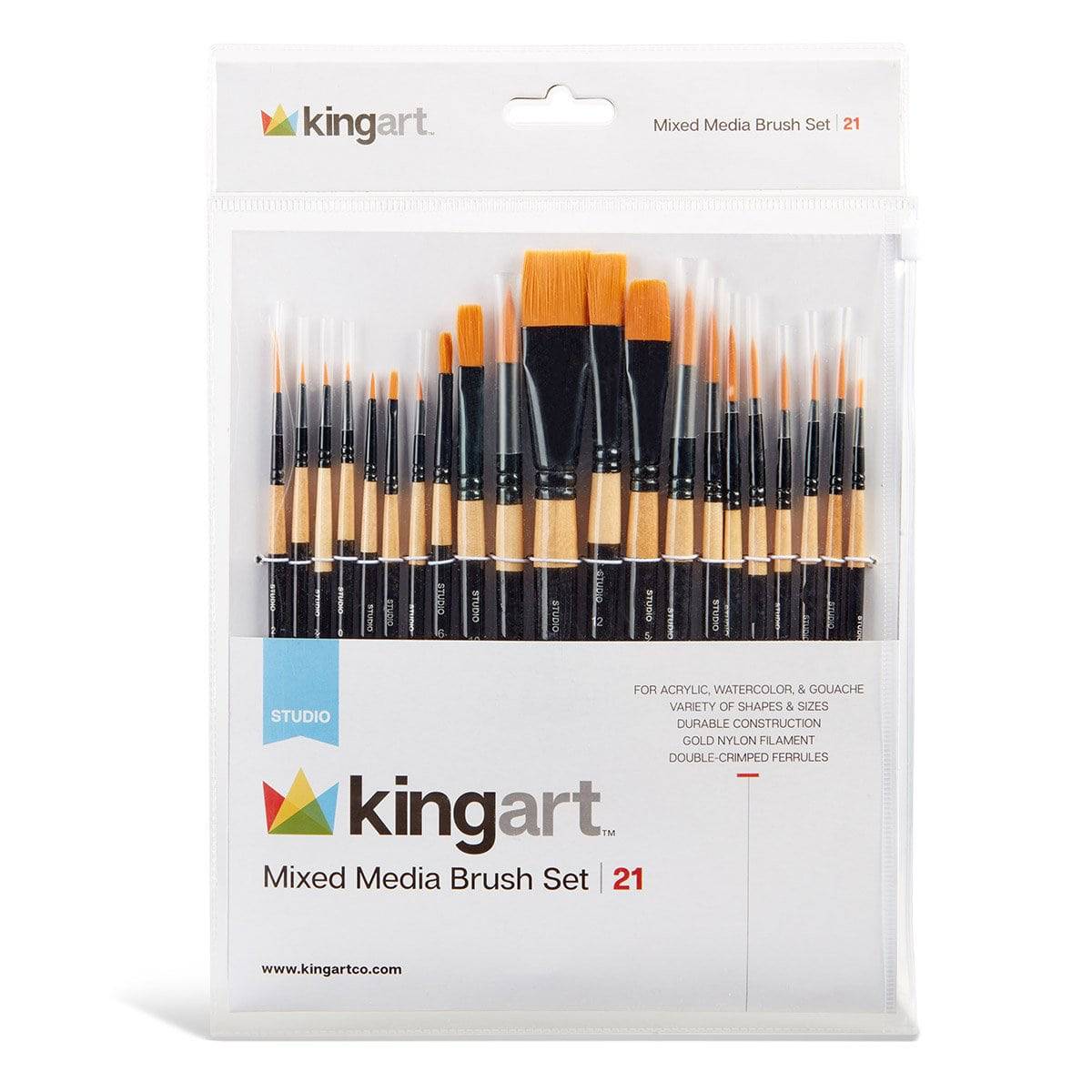 KINGART Studio Mixed Media Brush Set, 21 Brushes