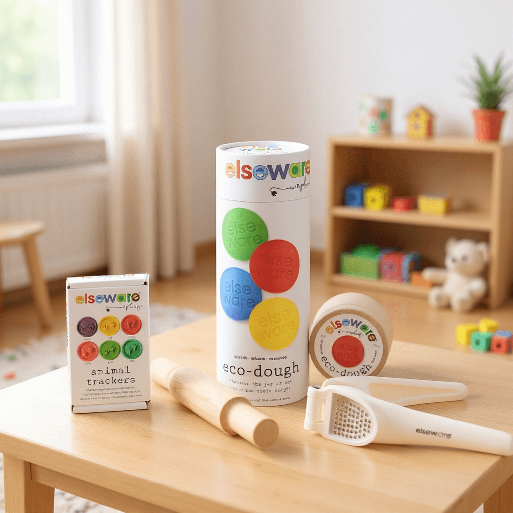 Elseware Unplug Sensory Play Bundle, Eco-Dough, Stamps & Tools, styled at home