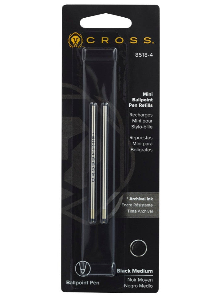 Cross Mini Ballpoint Refill, Black, Medium, 2 Pack