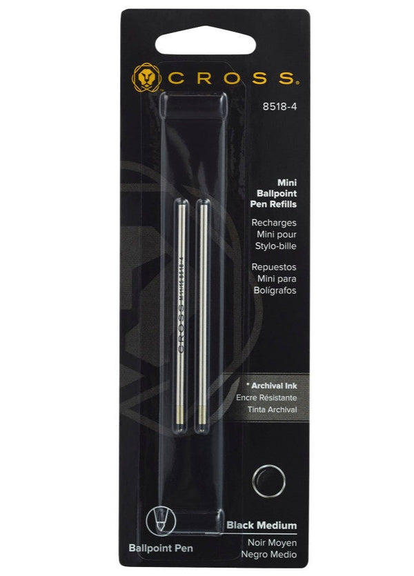 Cross Mini Ballpoint Refill, Black, Medium, 2 Pack