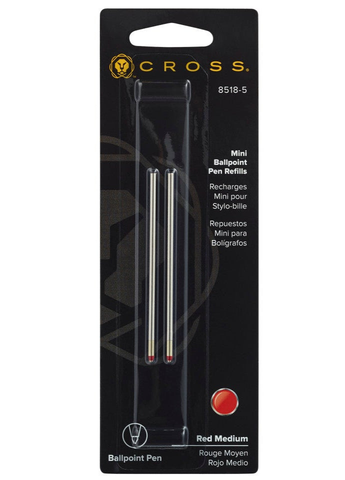 Cross Mini Ballpoint Refill, Red, Medium, 2 Pack
