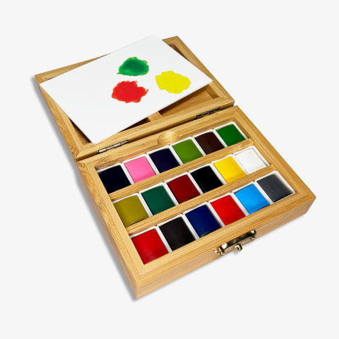 Elseware Unplug Watercolor Set, 18 Pans in Bamboo Box