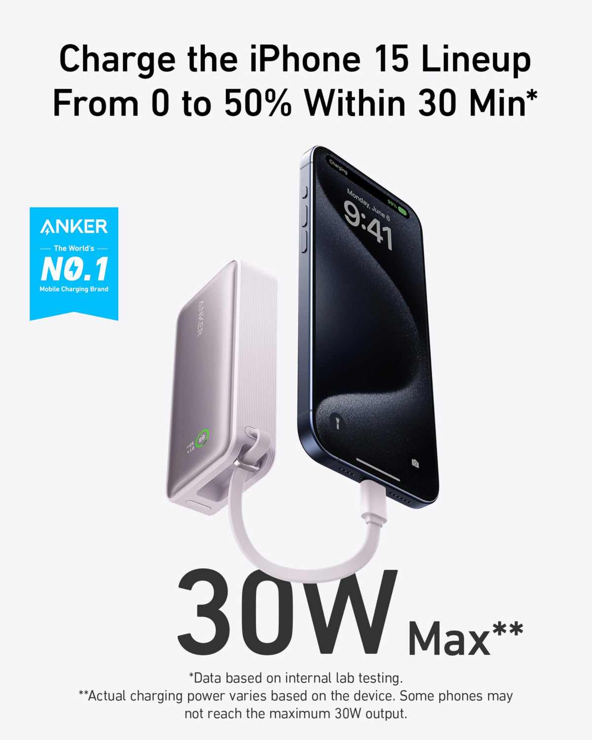 Anker | Nano Power Bank | 30W, Built-In USB-C Cable