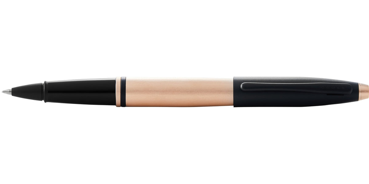 Cross | Calais Rollerball Pen | Brushed Rose Gold Plate and Black Lacquer